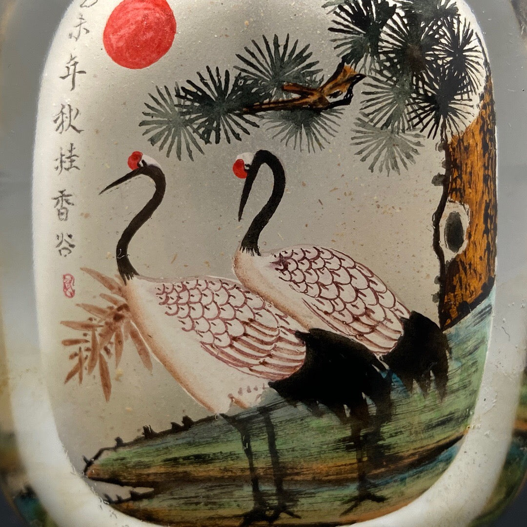 Chinese Antique Glass Handmade Painting [Pine and Crane Yannian] Inner Painting snuff bottle