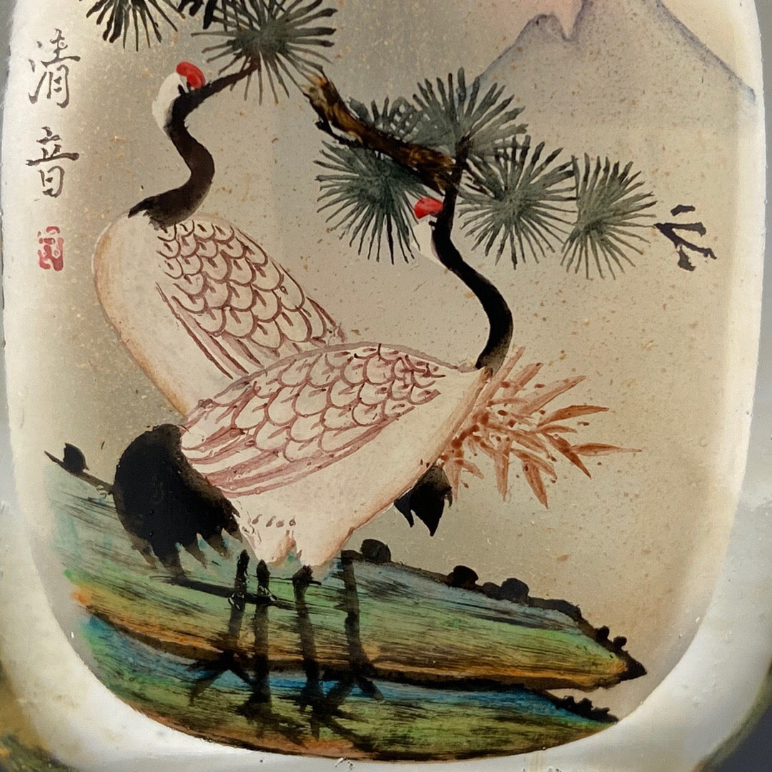 Chinese Antique Glass Handmade Painting [Pine and Crane Yannian] Inner Painting snuff bottle