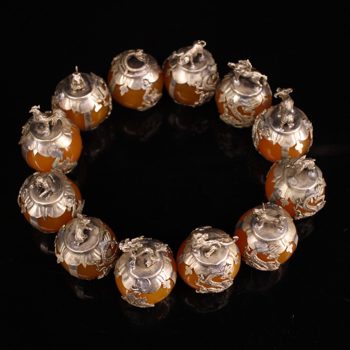 Collection of Chinese Antique Cupronickel Inlaid Beeswax Zodiac Balls.