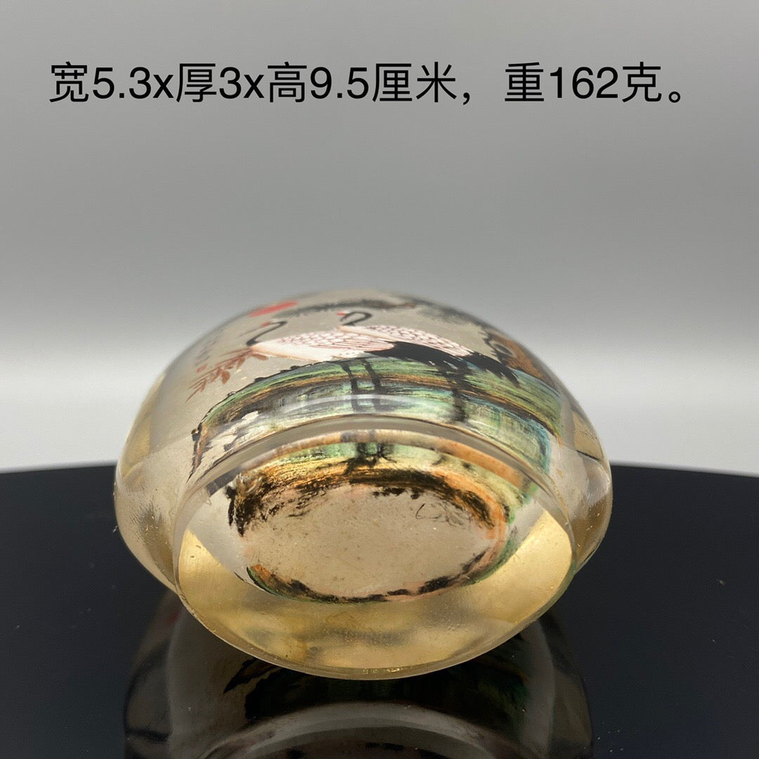 Chinese Antique Glass Handmade Painting [Pine and Crane Yannian] Inner Painting snuff bottle