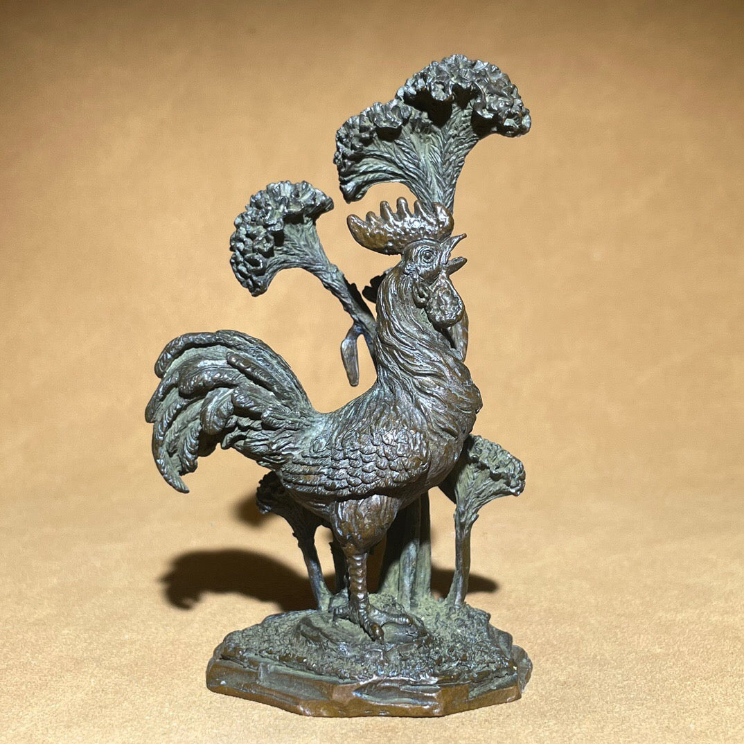 Chinese antique pure copper crown with added crown tea pet ornament