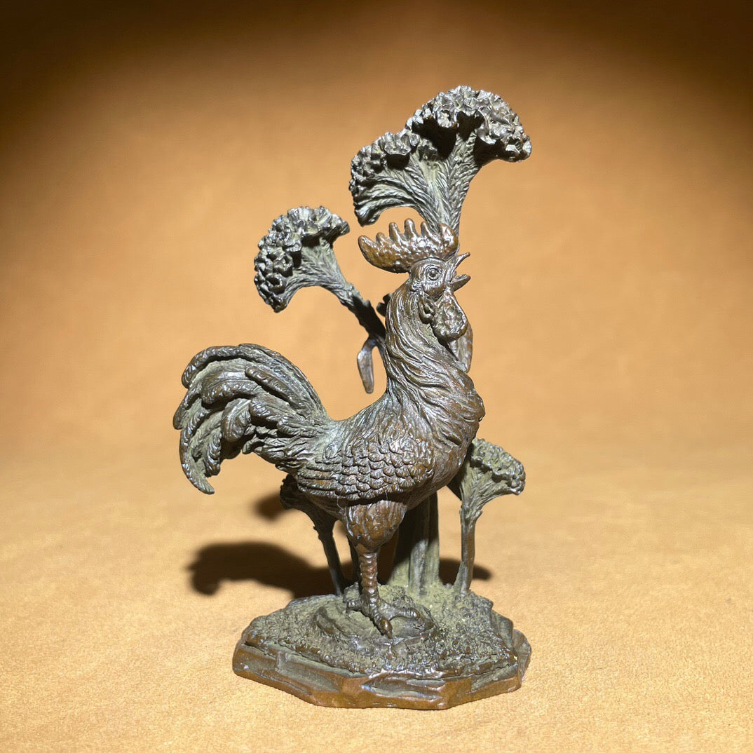 Chinese antique pure copper crown with added crown tea pet ornament