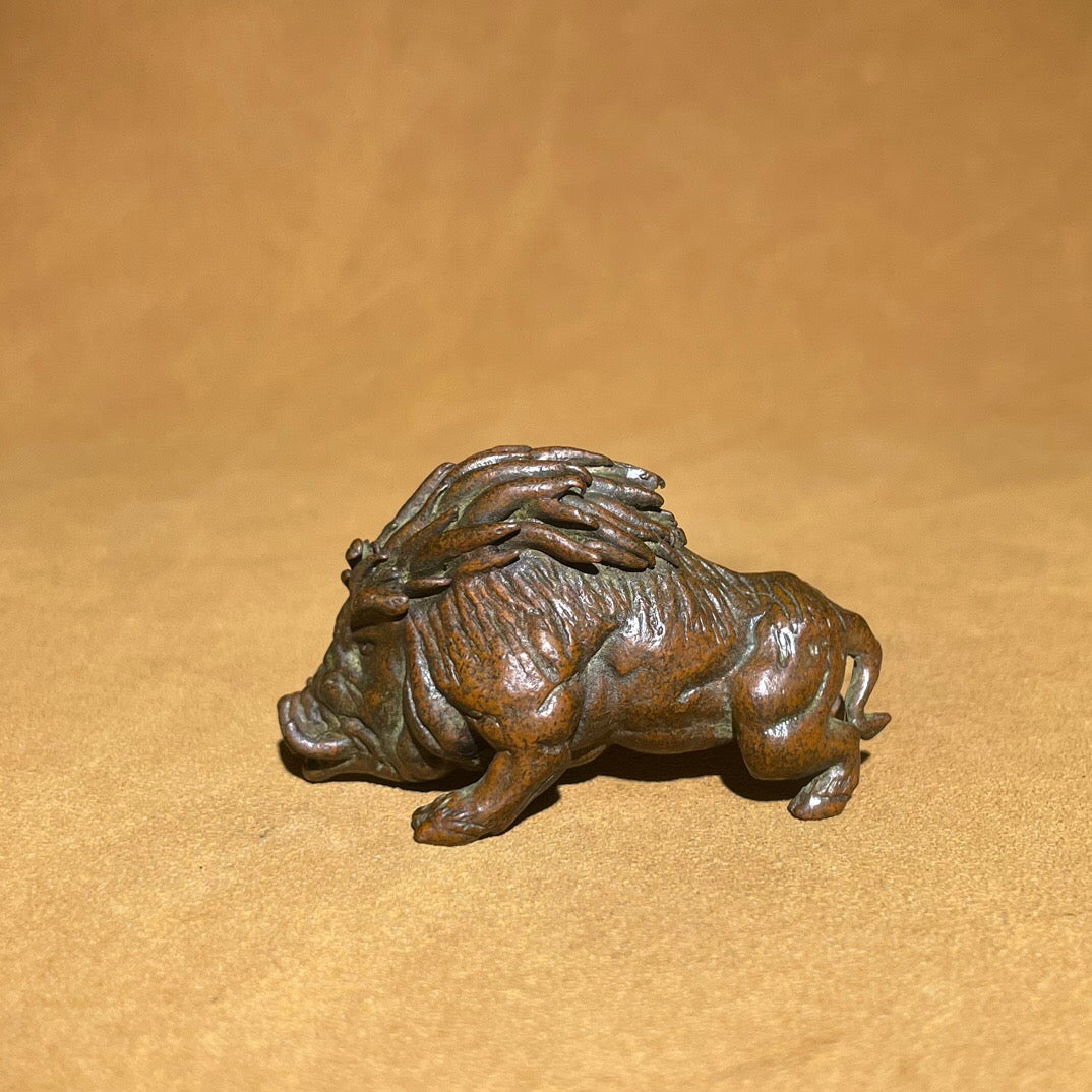Chinese antique pure copper wild boar tea pet ornament