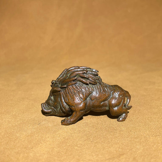 Chinese antique pure copper wild boar tea pet ornament
