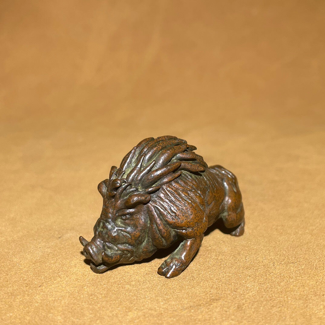Chinese antique pure copper wild boar tea pet ornament
