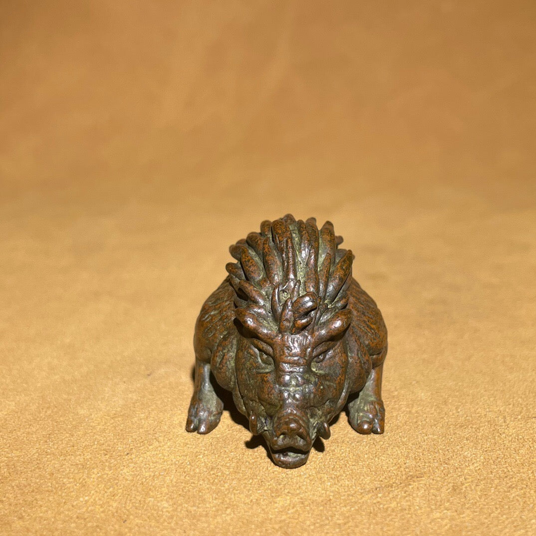 Chinese antique pure copper wild boar tea pet ornament