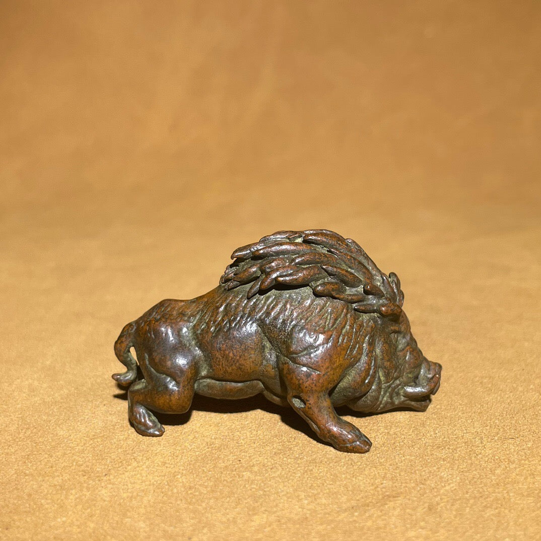 Chinese antique pure copper wild boar tea pet ornament