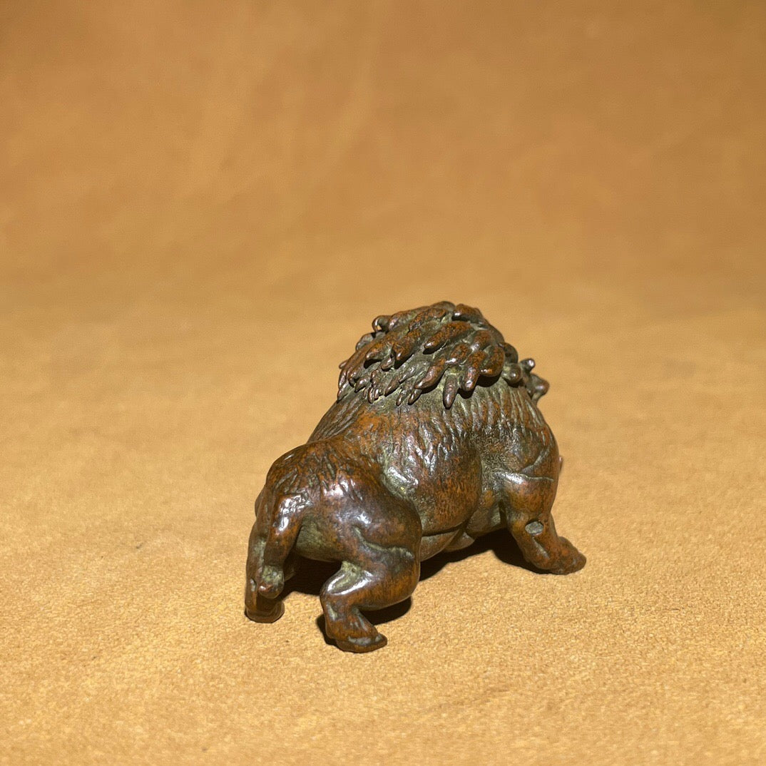 Chinese antique pure copper wild boar tea pet ornament