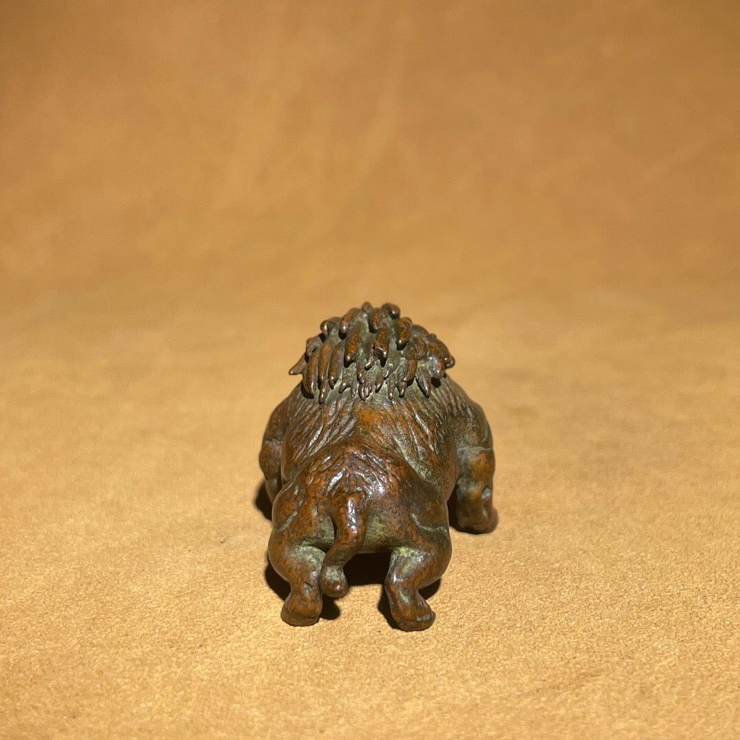 Chinese antique pure copper wild boar tea pet ornament