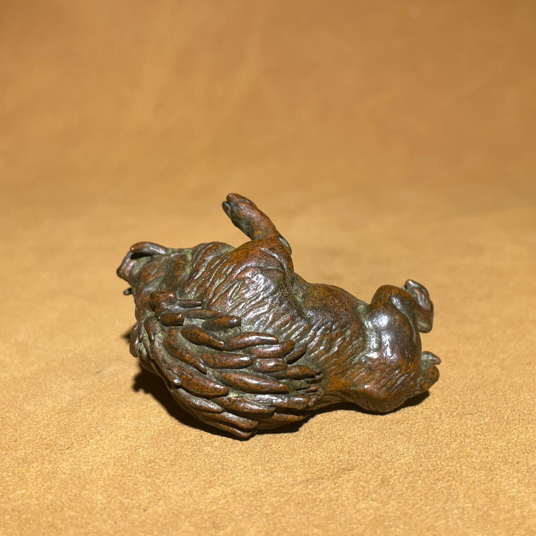 Chinese antique pure copper wild boar tea pet ornament