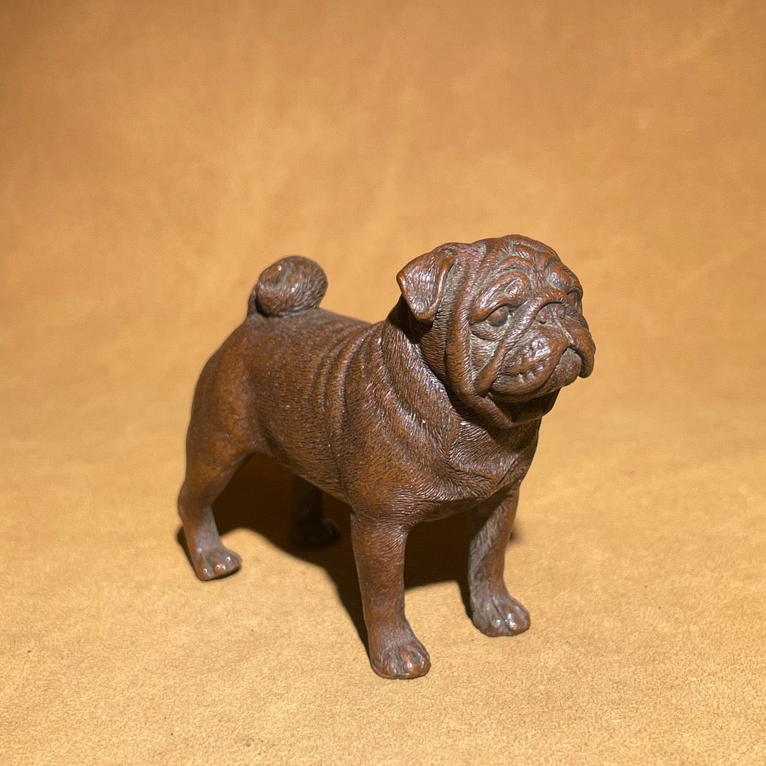 Chinese antique pure copper Bage dog tea pet ornament