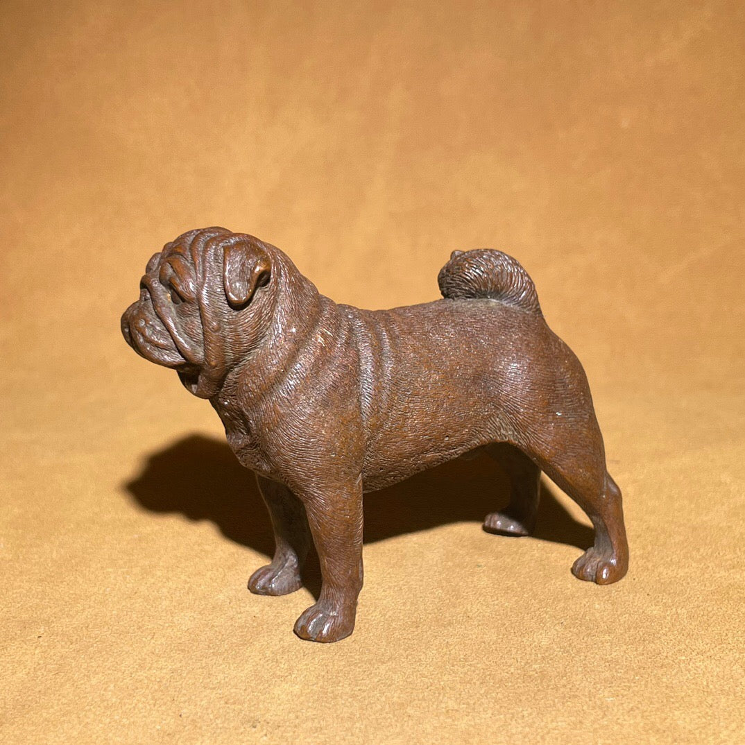 Chinese antique pure copper Bage dog tea pet ornament