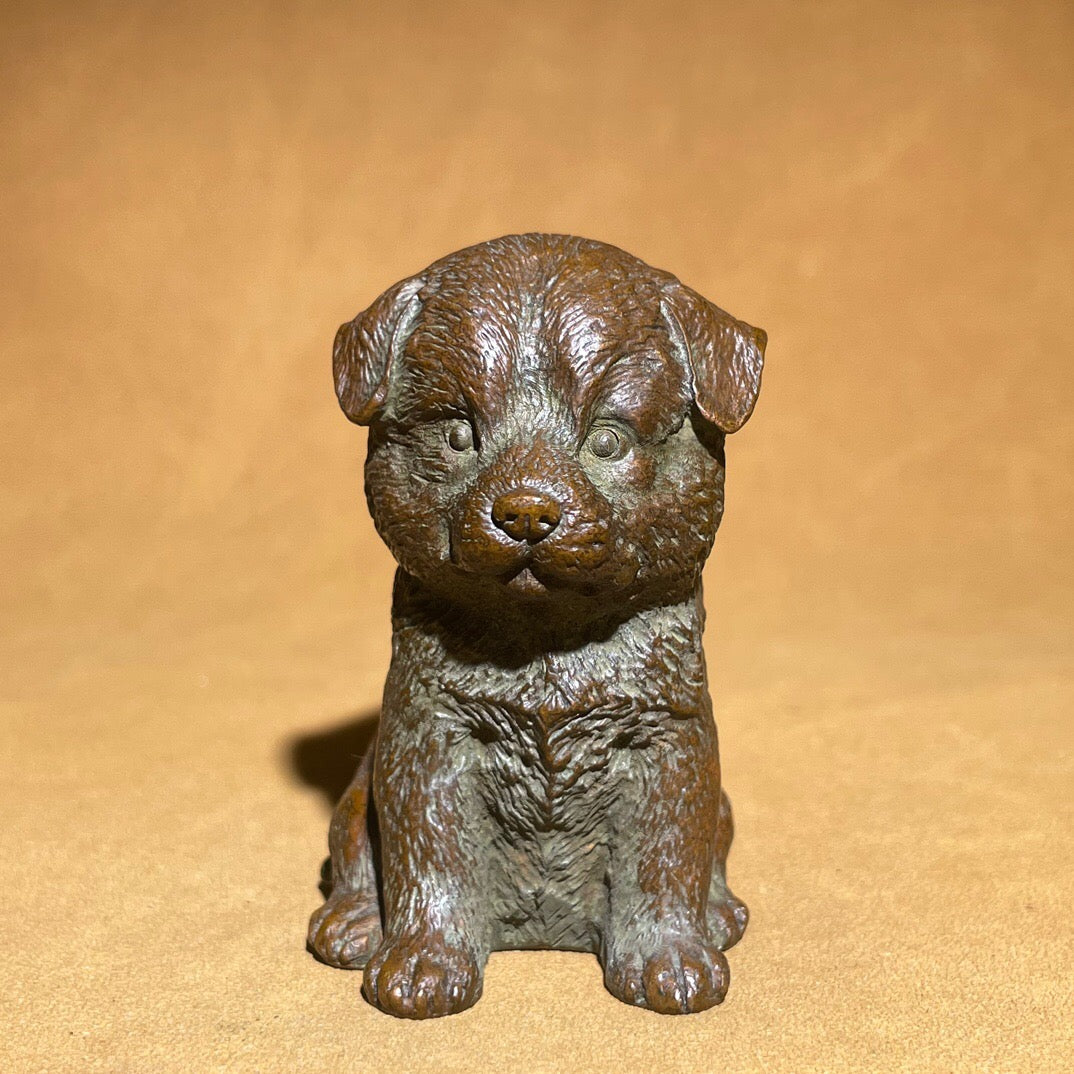 Chinese antique pure copper cute dog tea pet ornament