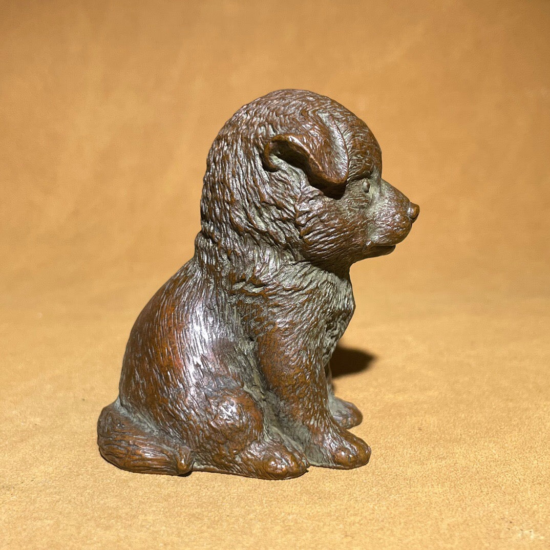 Chinese antique pure copper cute dog tea pet ornament