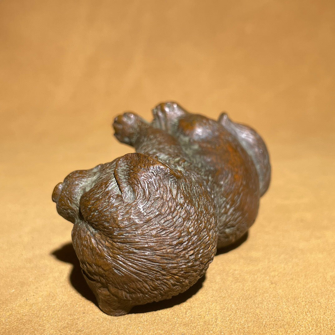 Chinese antique pure copper cute dog tea pet ornament