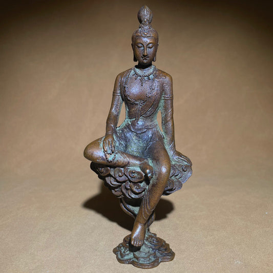Chinese antique pure copper auspicious cloud Guanyin statue