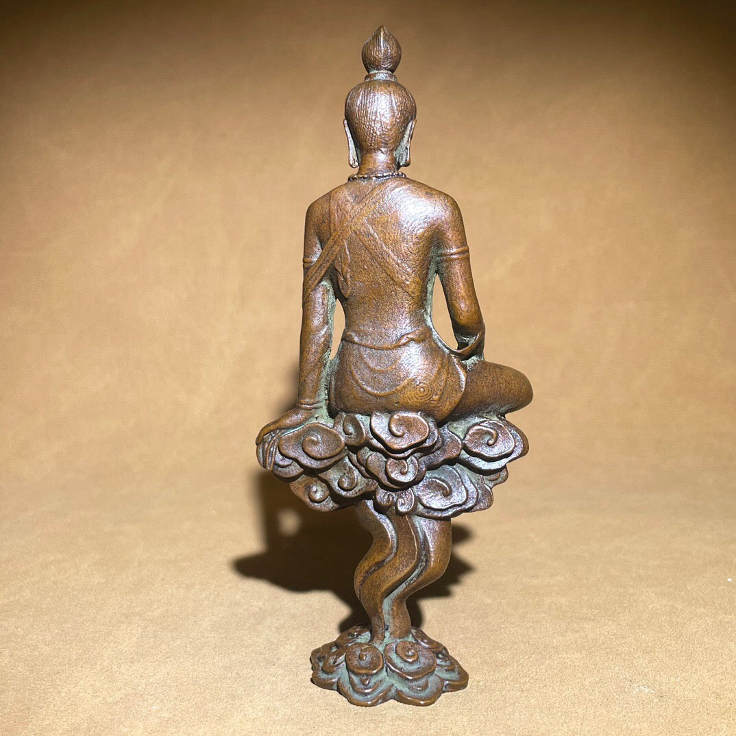 Chinese antique pure copper auspicious cloud Guanyin statue