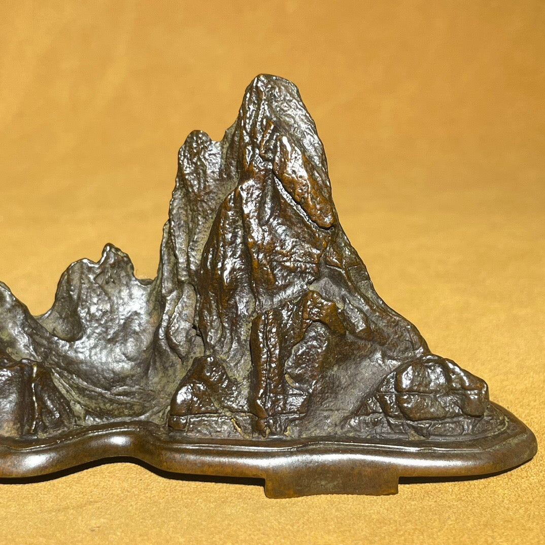 Chinese antique pure copper rain palace rockery pen holder tea pet ornament