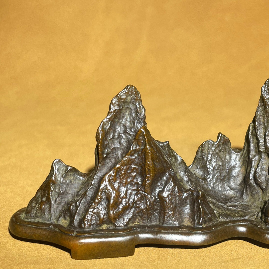 Chinese antique pure copper rain palace rockery pen holder tea pet ornament
