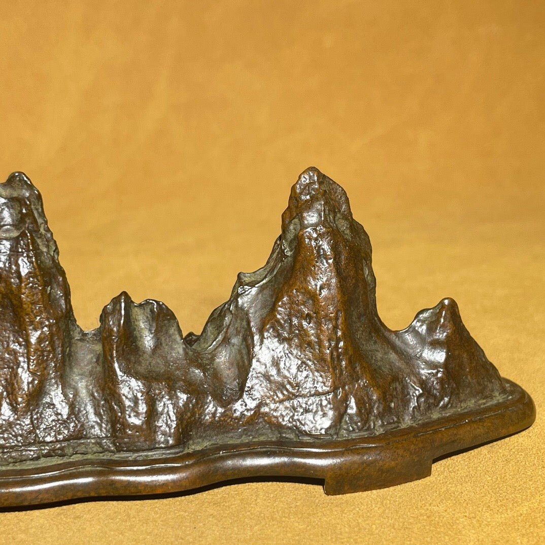 Chinese antique pure copper rain palace rockery pen holder tea pet ornament