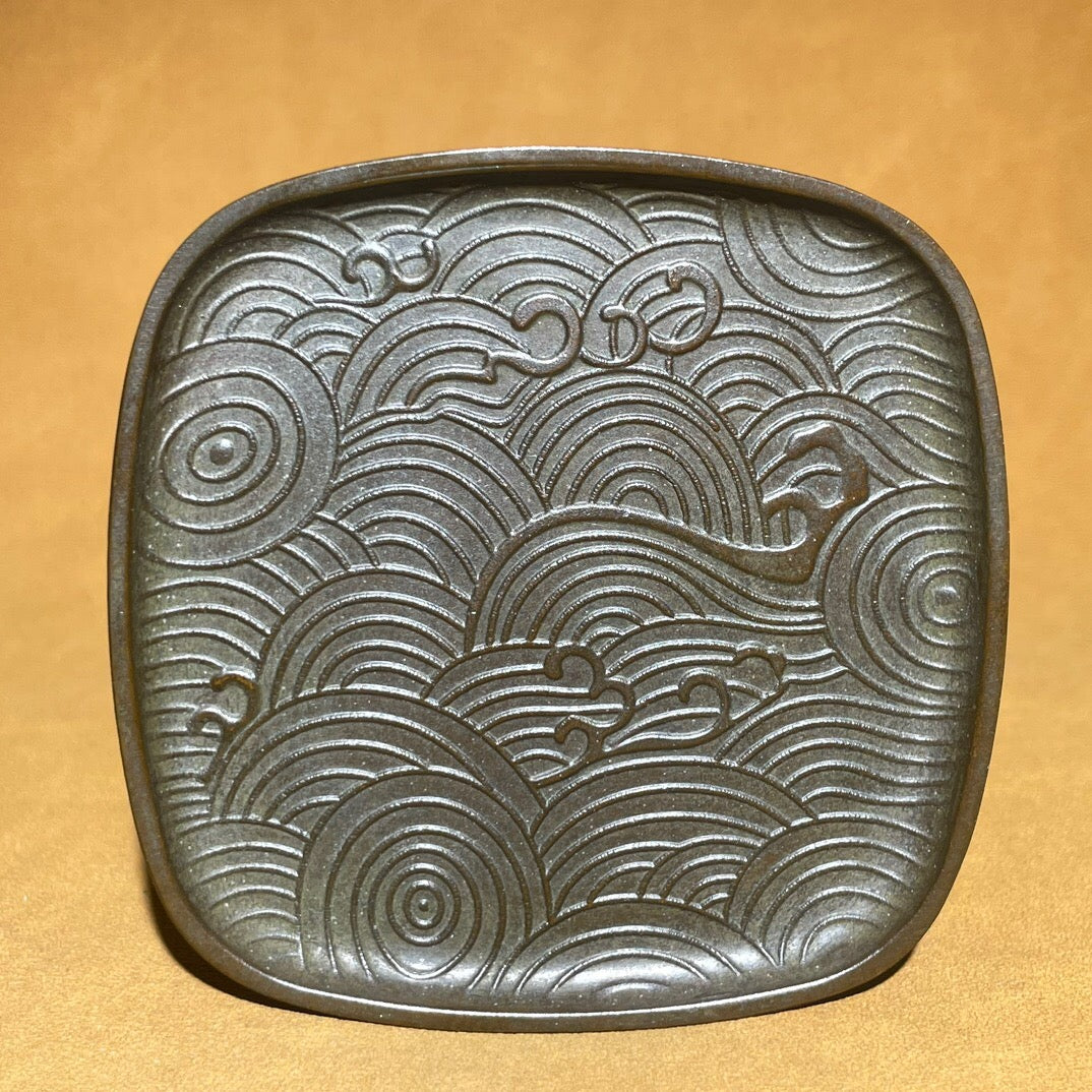 Chinese antique pure copper auspicious cloud plate tea pet ornament