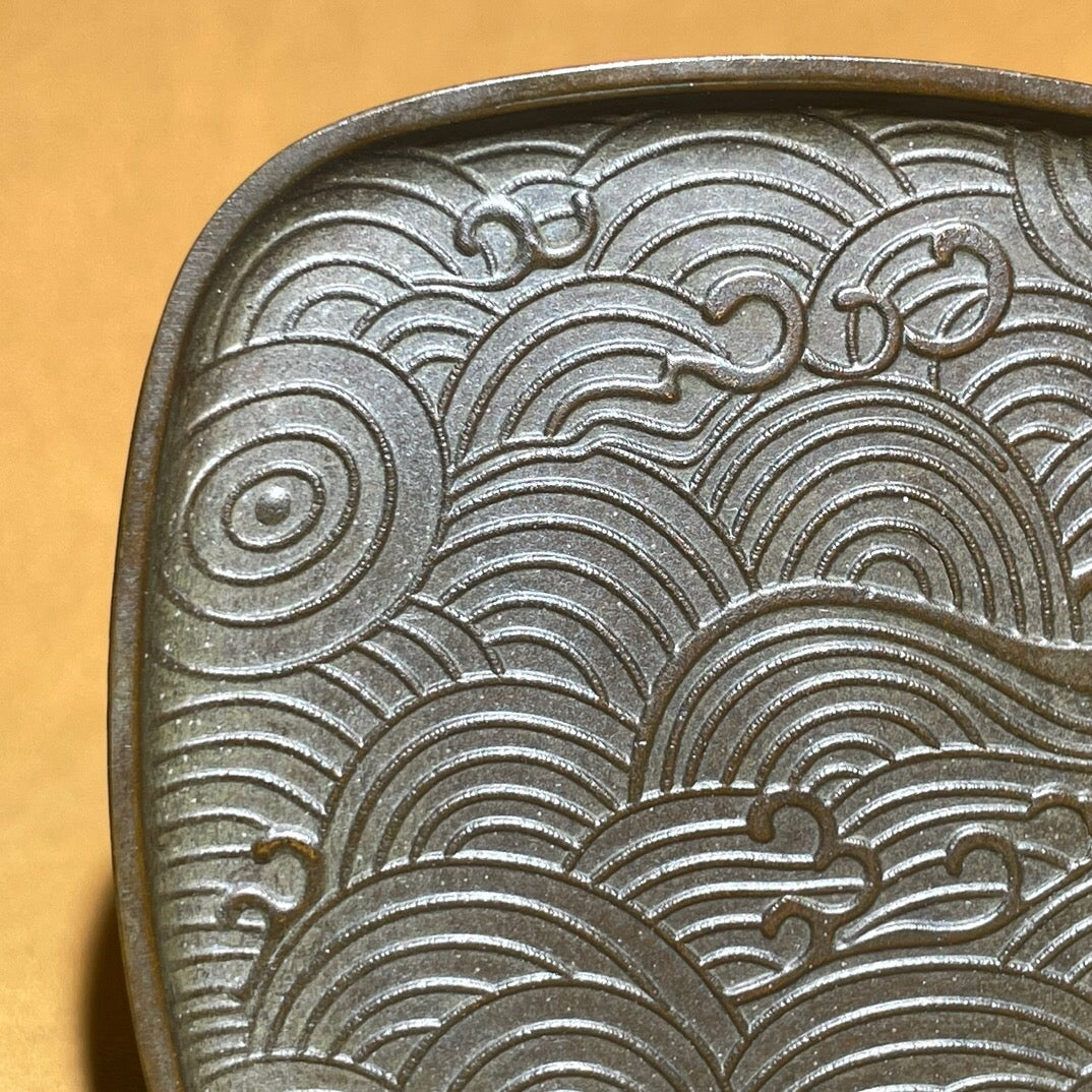 Chinese antique pure copper auspicious cloud plate tea pet ornament