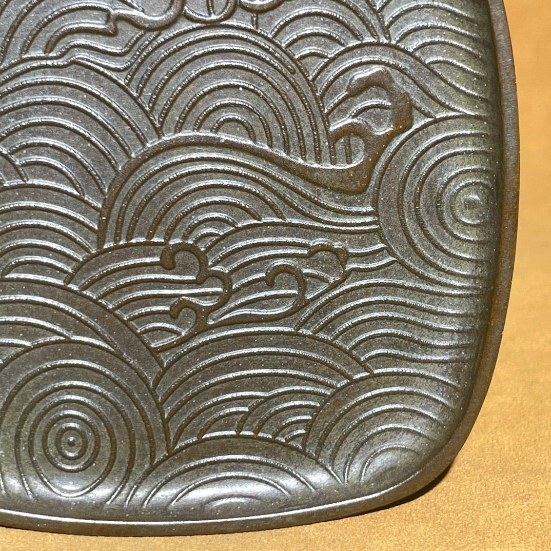 Chinese antique pure copper auspicious cloud plate tea pet ornament