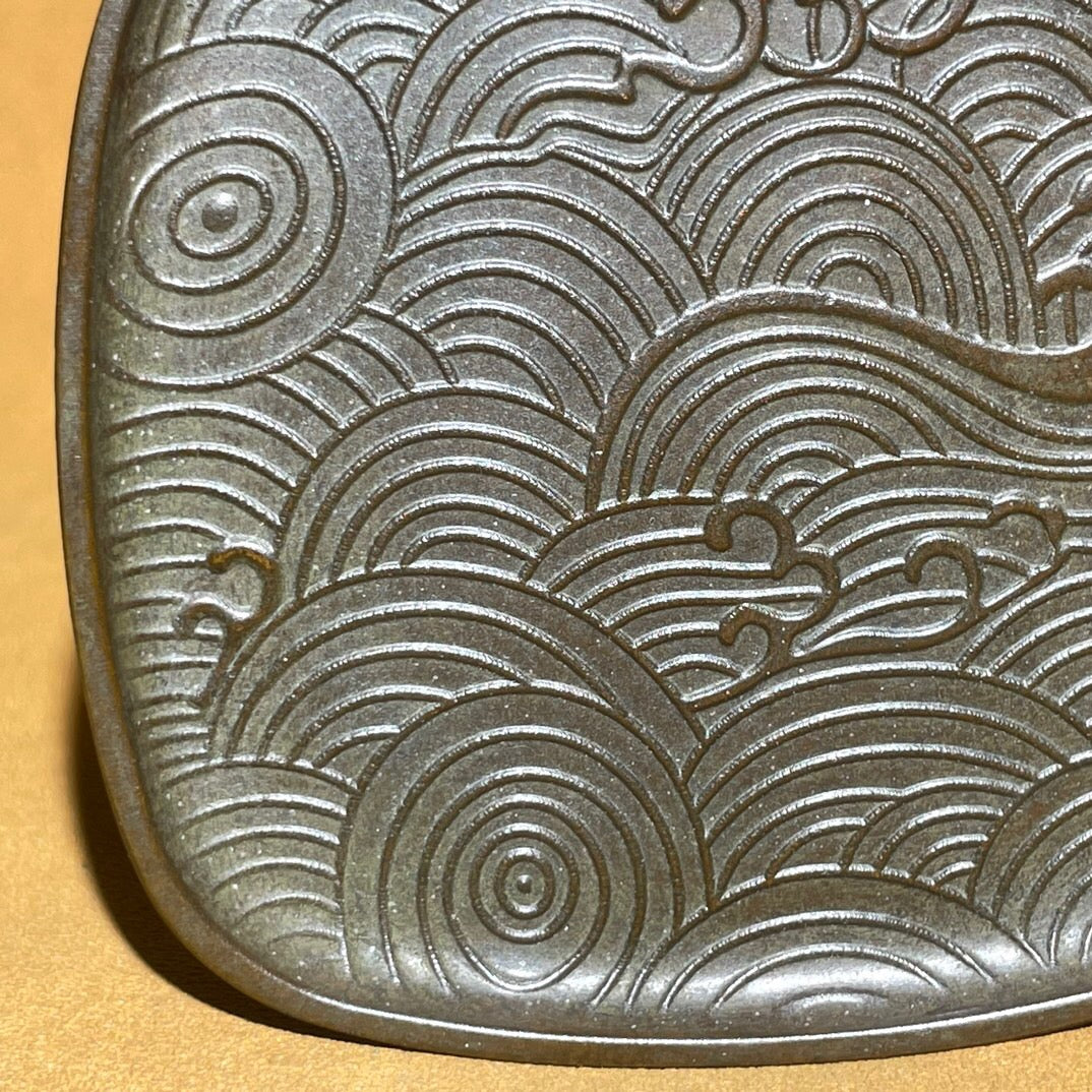 Chinese antique pure copper auspicious cloud plate tea pet ornament