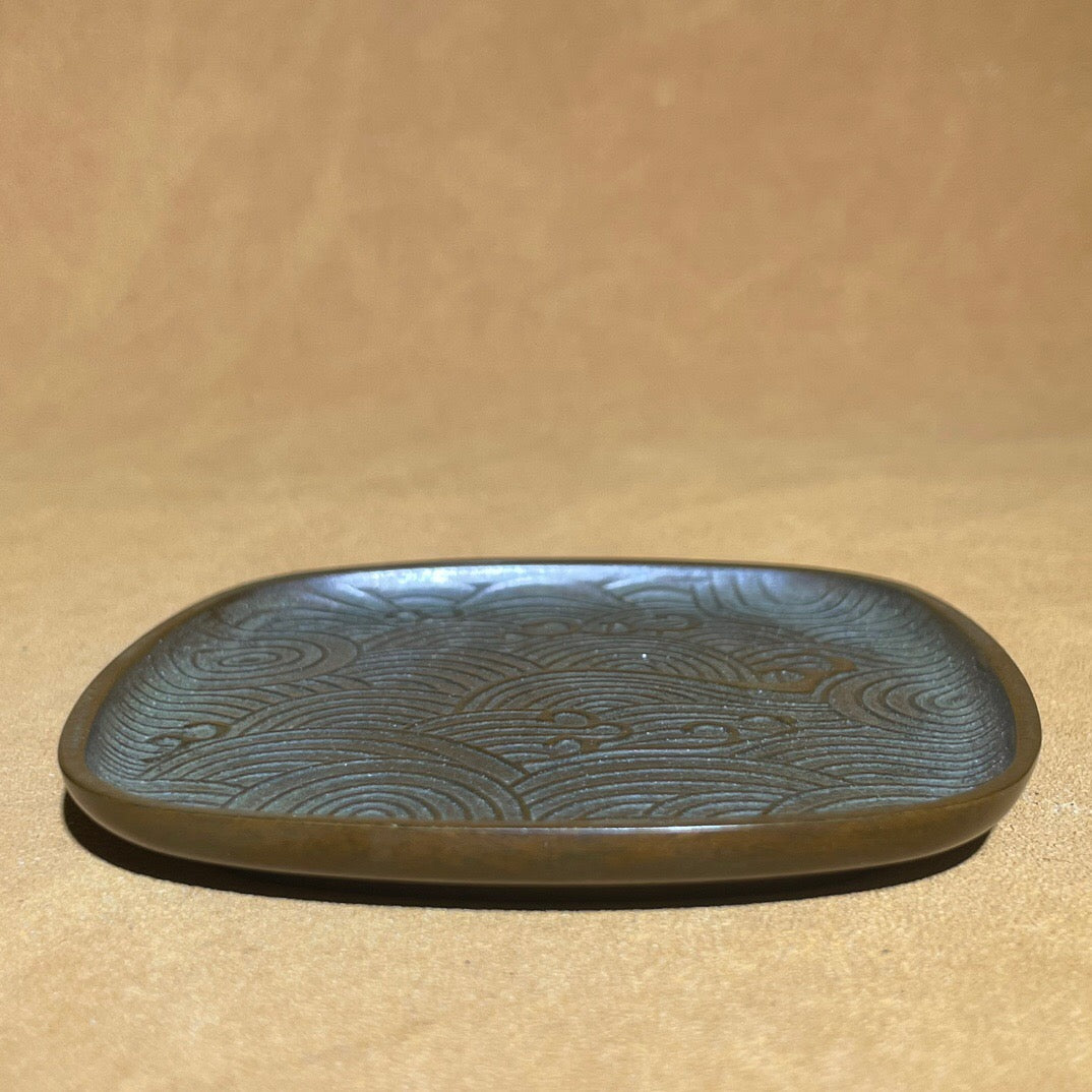 Chinese antique pure copper auspicious cloud plate tea pet ornament