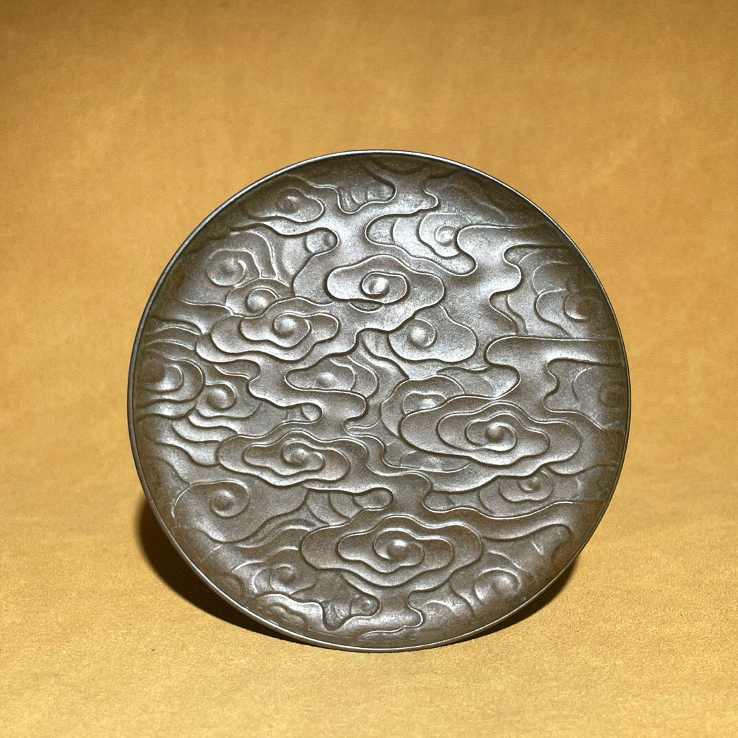 Chinese antique pure copper auspicious cloud plate tea pet ornament