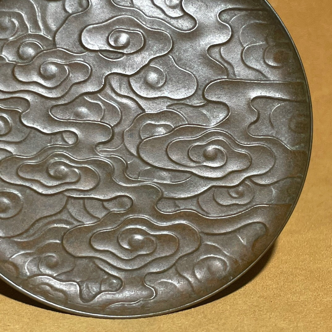 Chinese antique pure copper auspicious cloud plate tea pet ornament