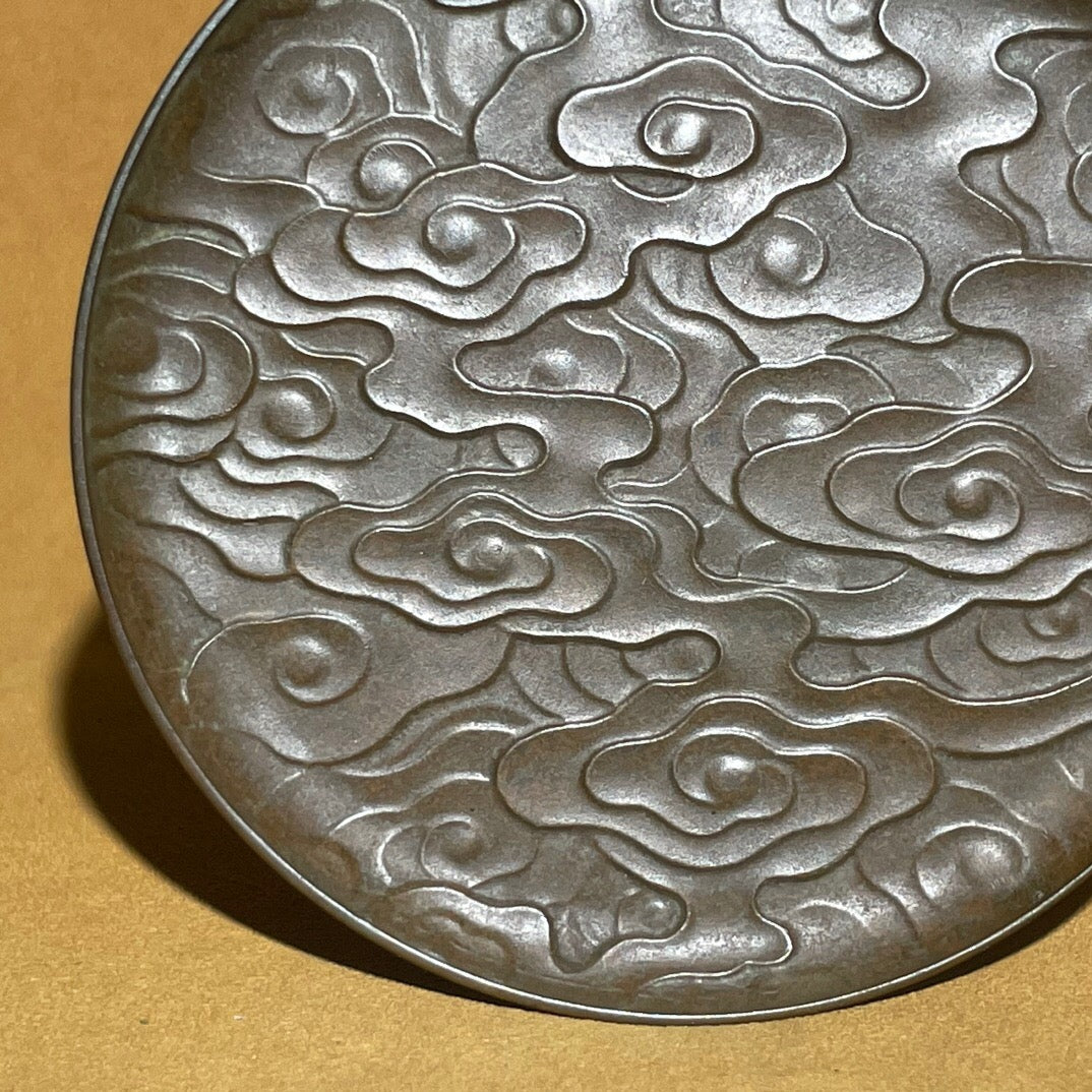 Chinese antique pure copper auspicious cloud plate tea pet ornament