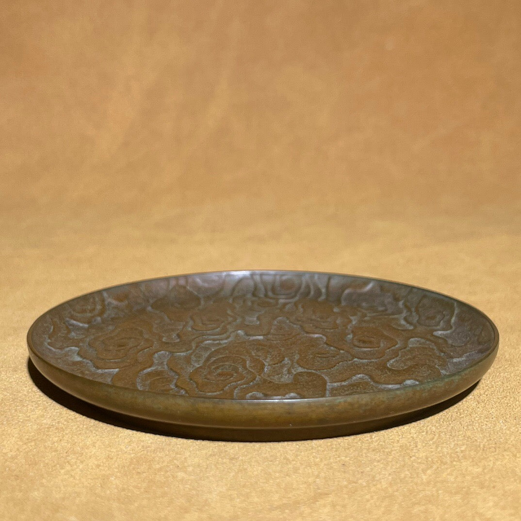 Chinese antique pure copper auspicious cloud plate tea pet ornament