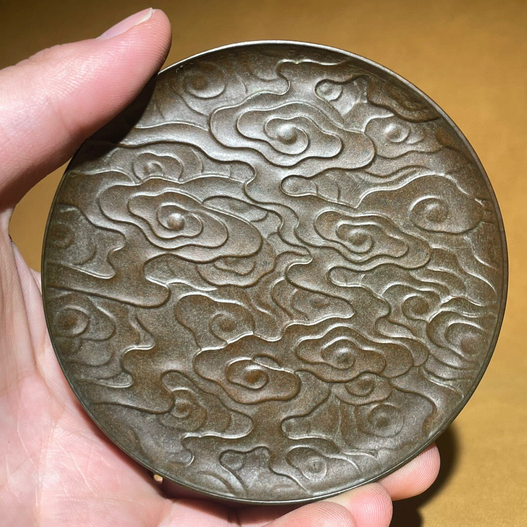 Chinese antique pure copper auspicious cloud plate tea pet ornament