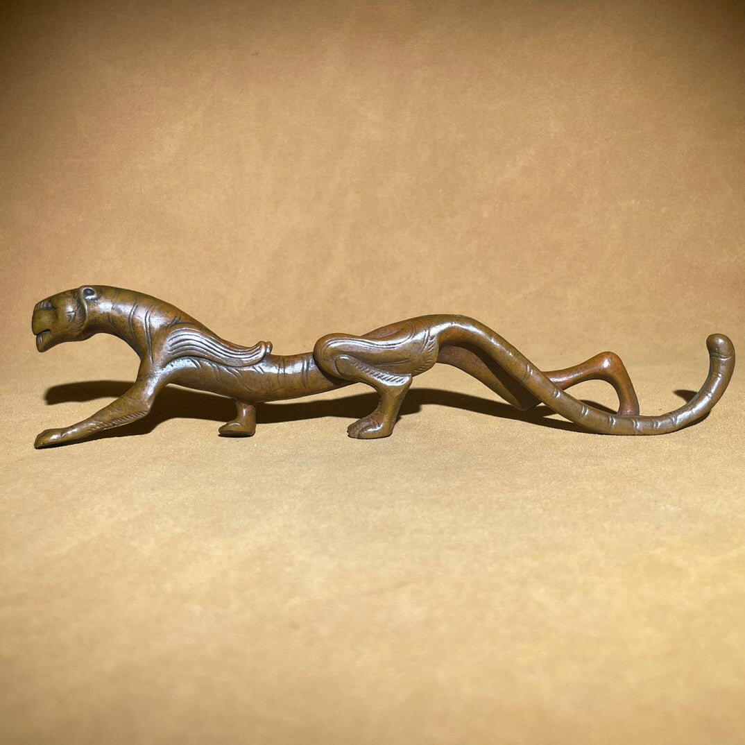 Chinese antique pure copper tiger tea pet ornament