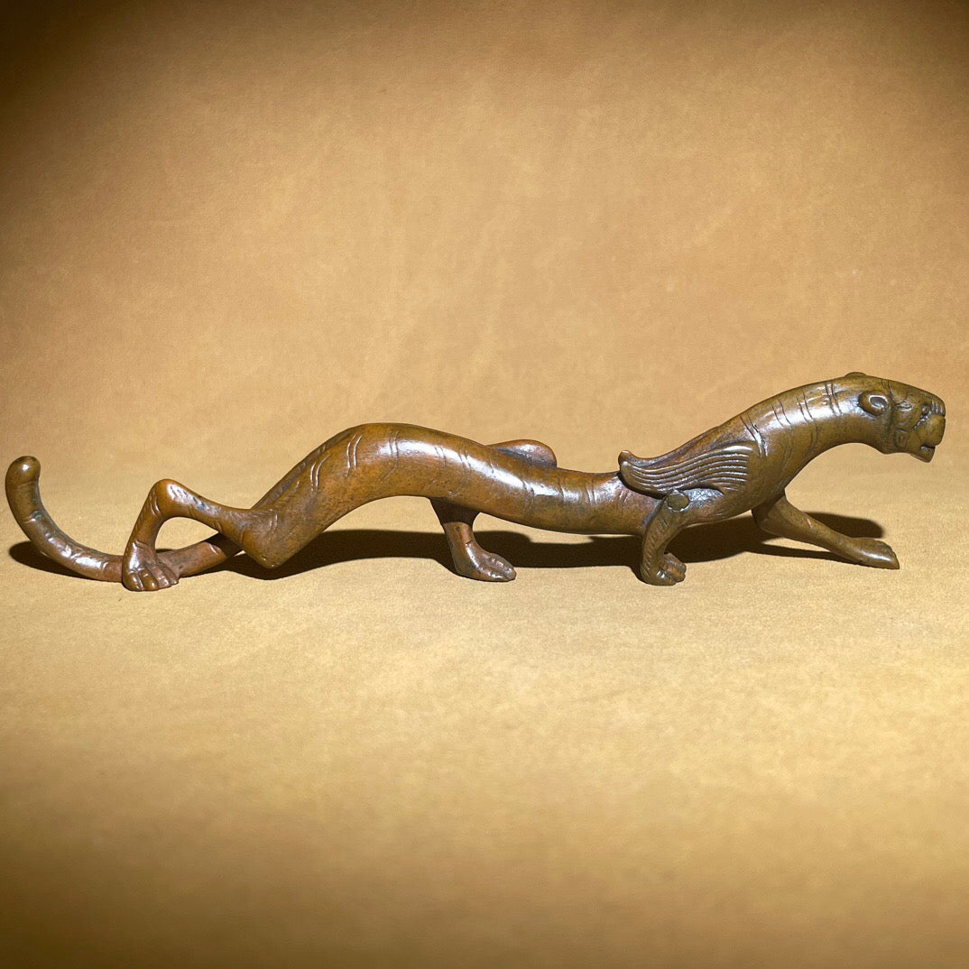 Chinese antique pure copper tiger tea pet ornament
