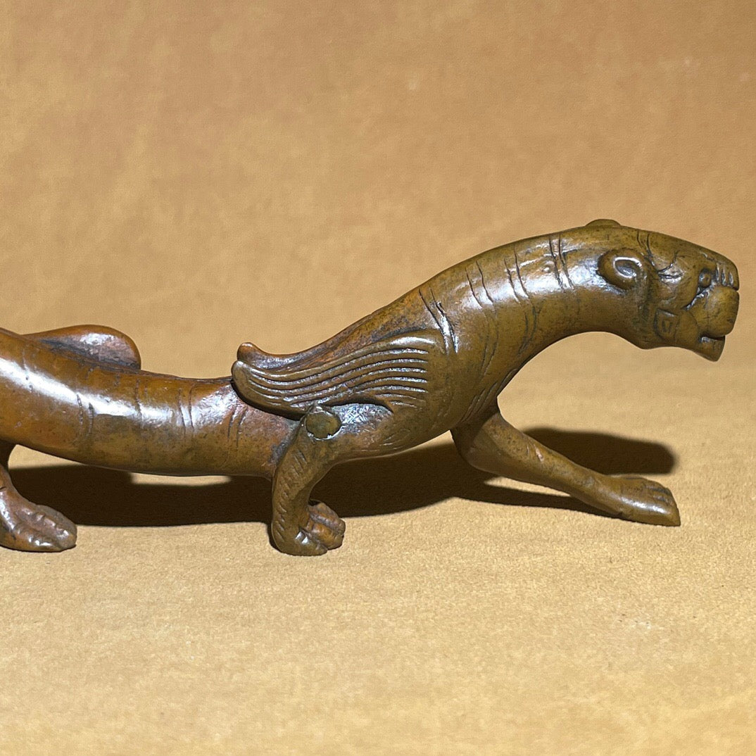 Chinese antique pure copper tiger tea pet ornament