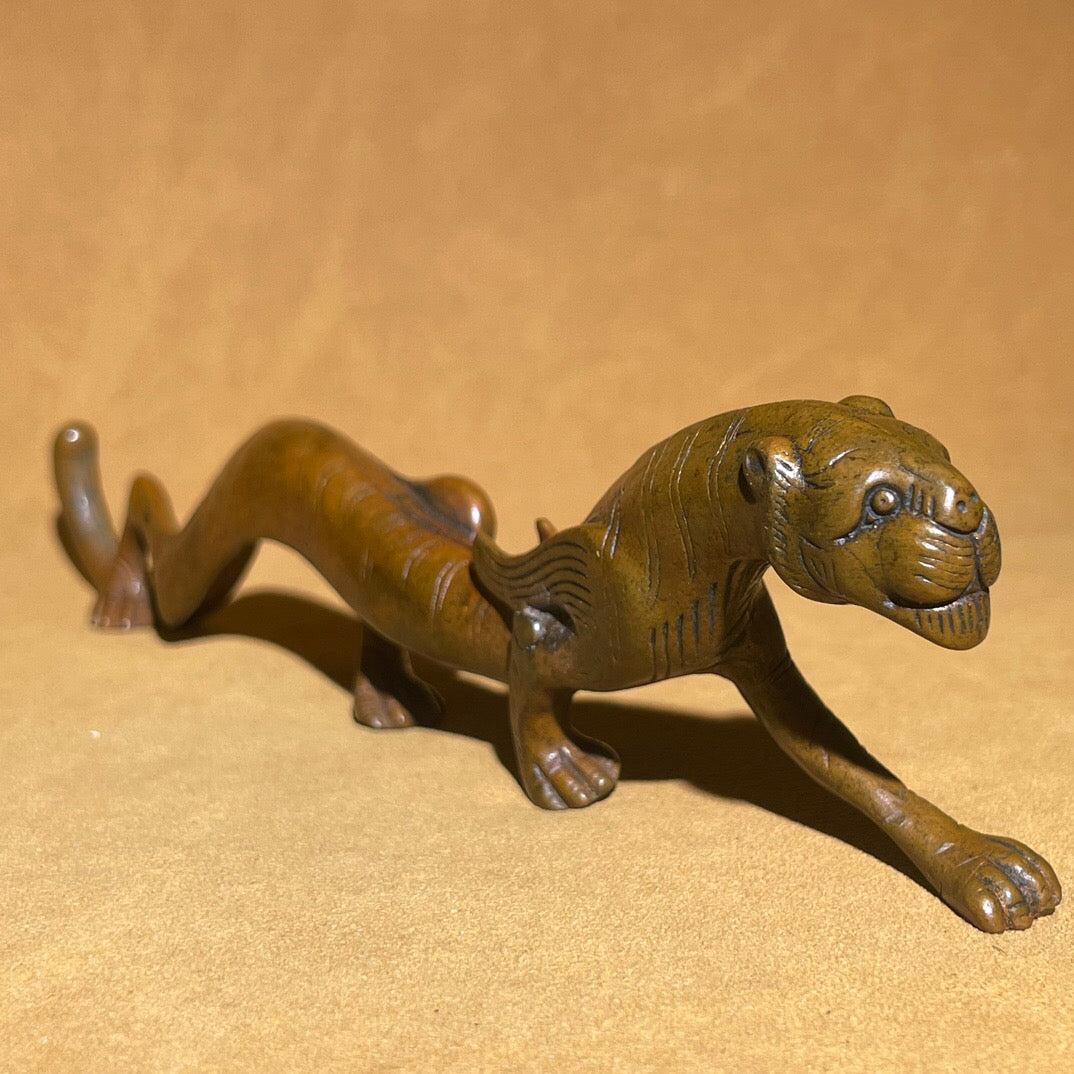 Chinese antique pure copper tiger tea pet ornament