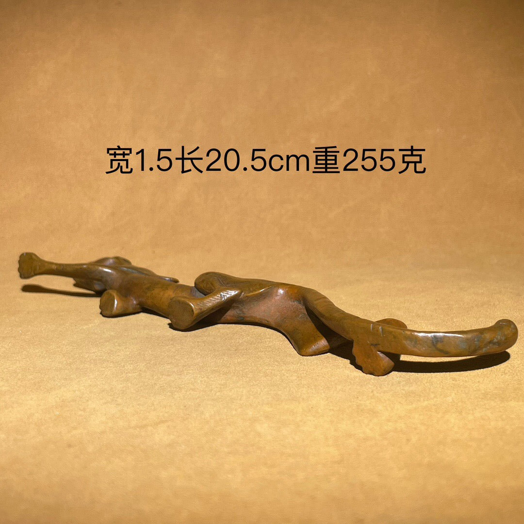 Chinese antique pure copper tiger tea pet ornament