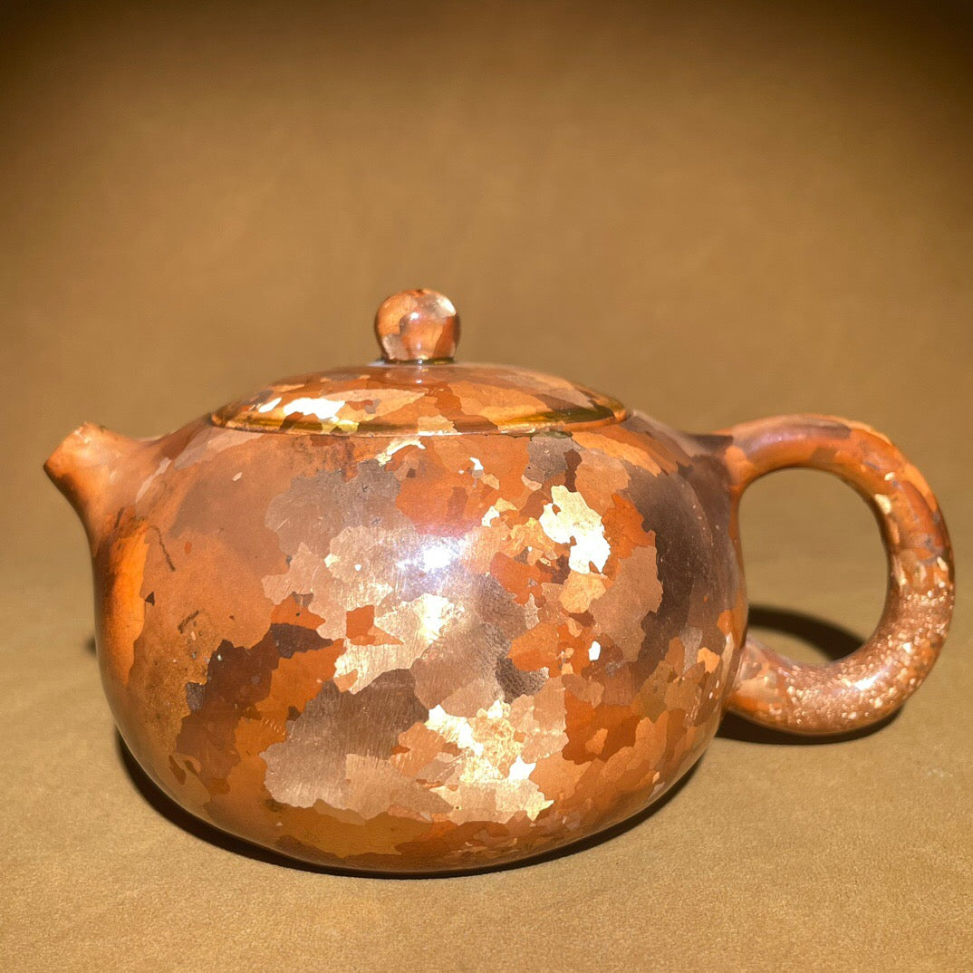 Chinese antique pure copper spotted copper short mouthed teapot