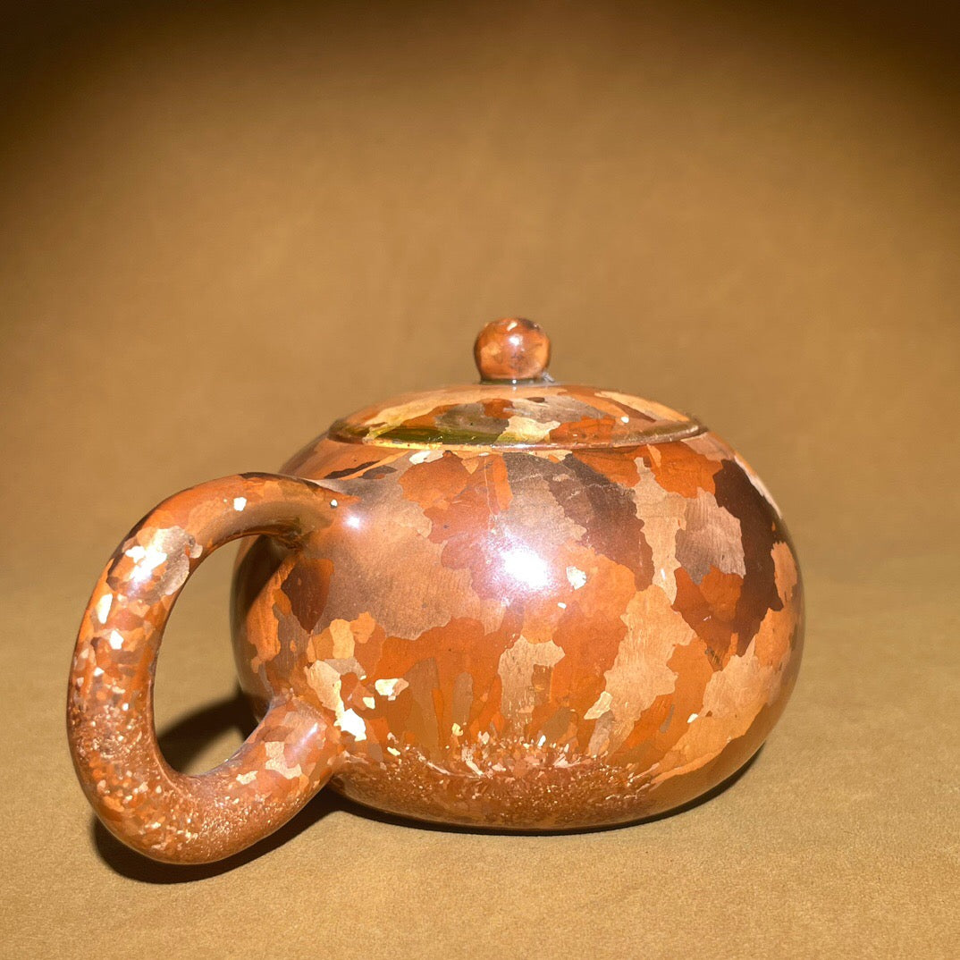 Chinese antique pure copper spotted copper short mouthed teapot