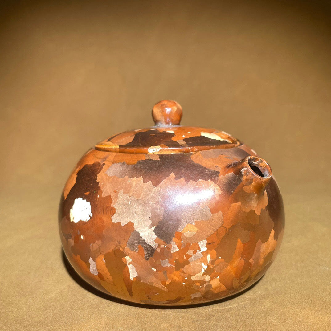 Chinese antique pure copper spotted copper short mouthed teapot