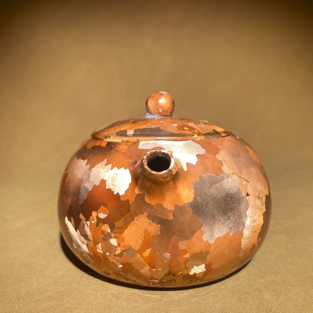 Chinese antique pure copper spotted copper short mouthed teapot