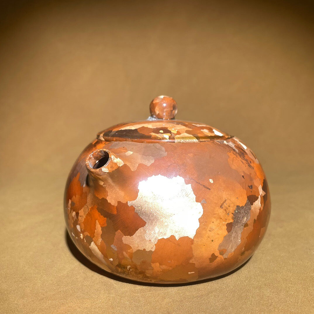 Chinese antique pure copper spotted copper short mouthed teapot