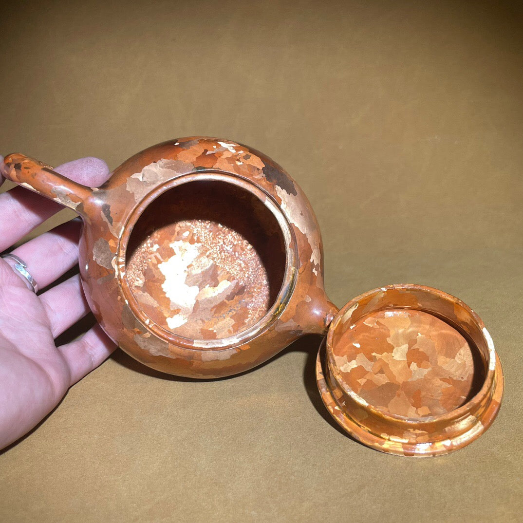 Chinese antique pure copper spotted copper short mouthed teapot