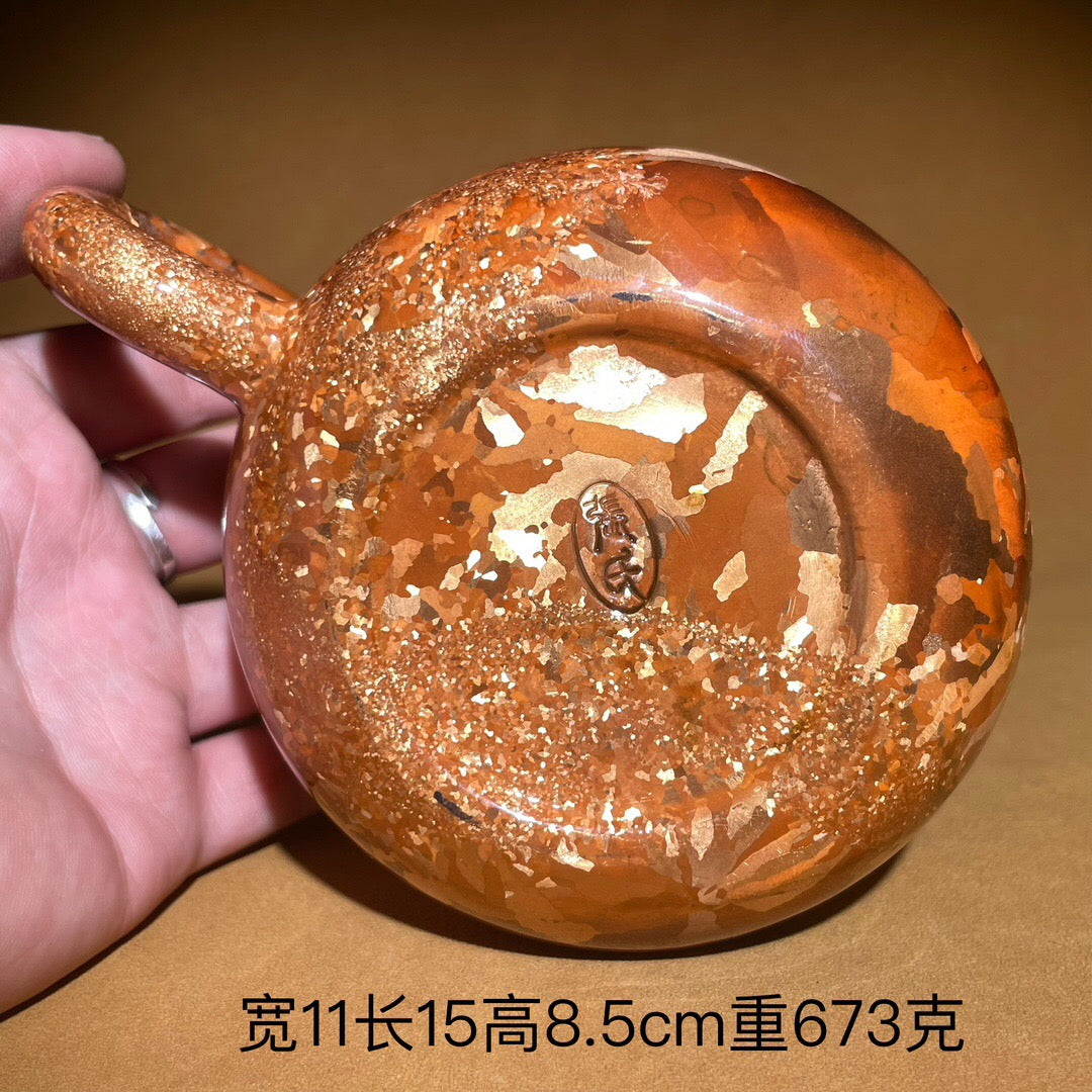 Chinese antique pure copper spotted copper short mouthed teapot