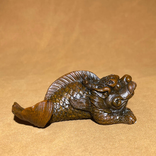Chinese antique pure copper dragon fish tea pet ornament