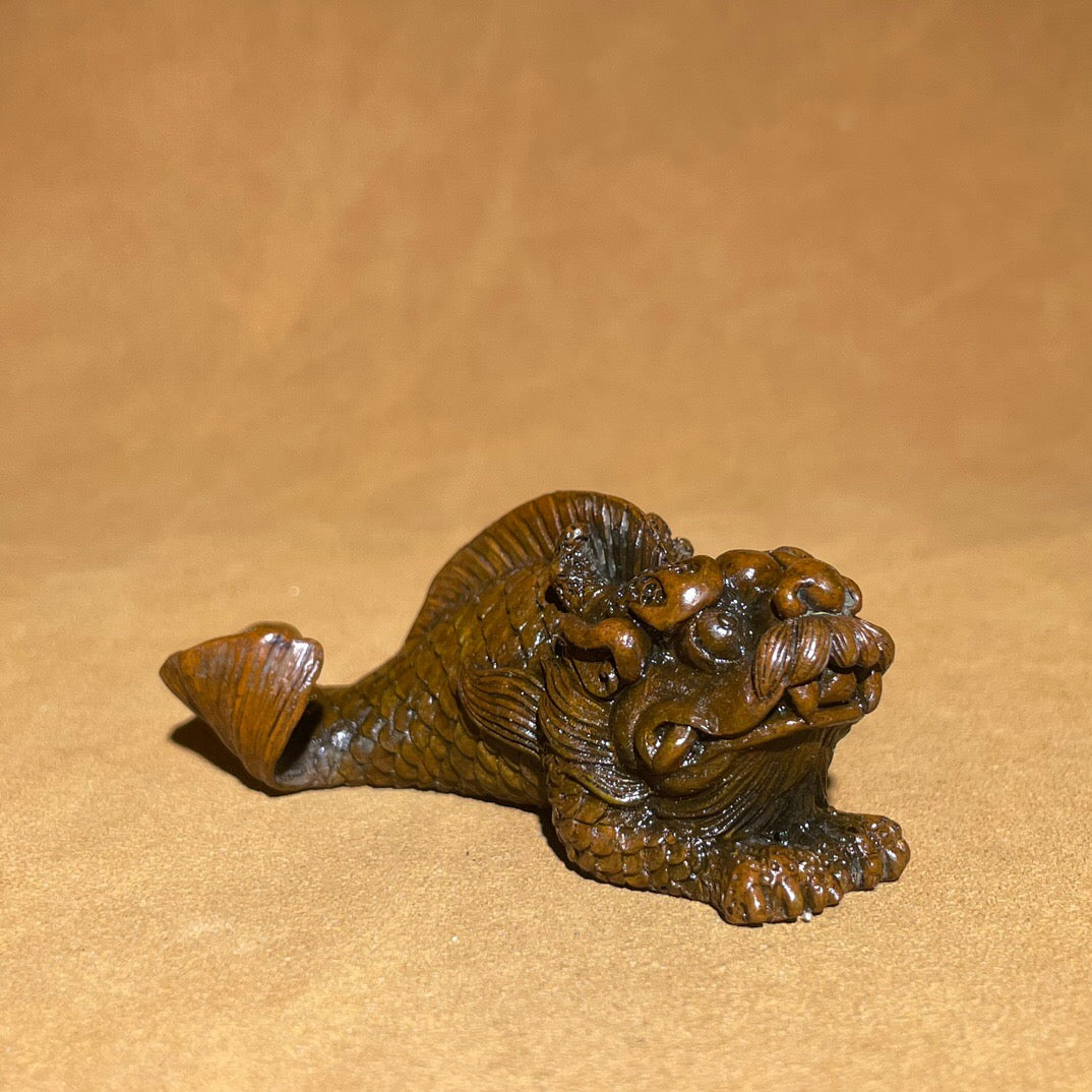 Chinese antique pure copper dragon fish tea pet ornament