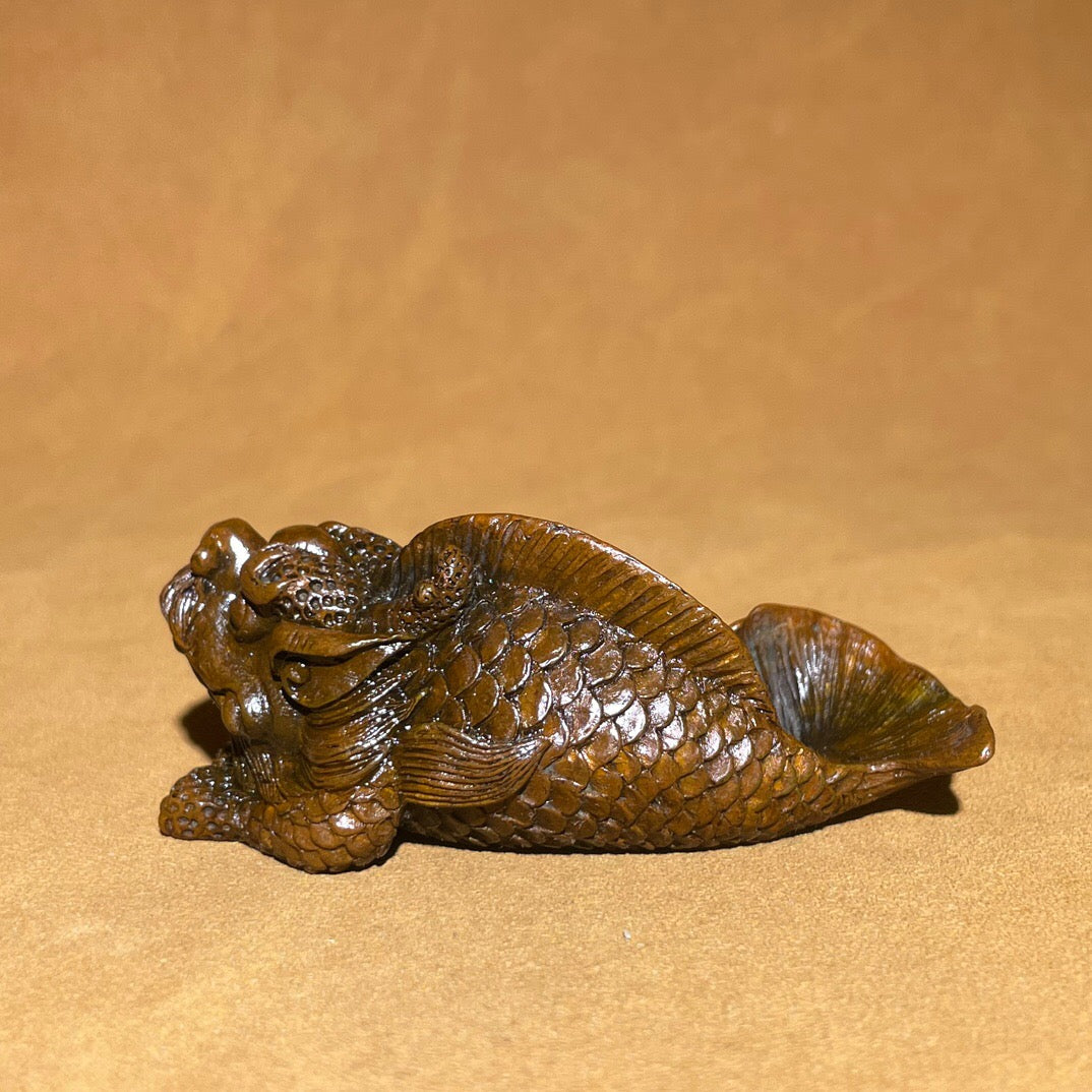 Chinese antique pure copper dragon fish tea pet ornament