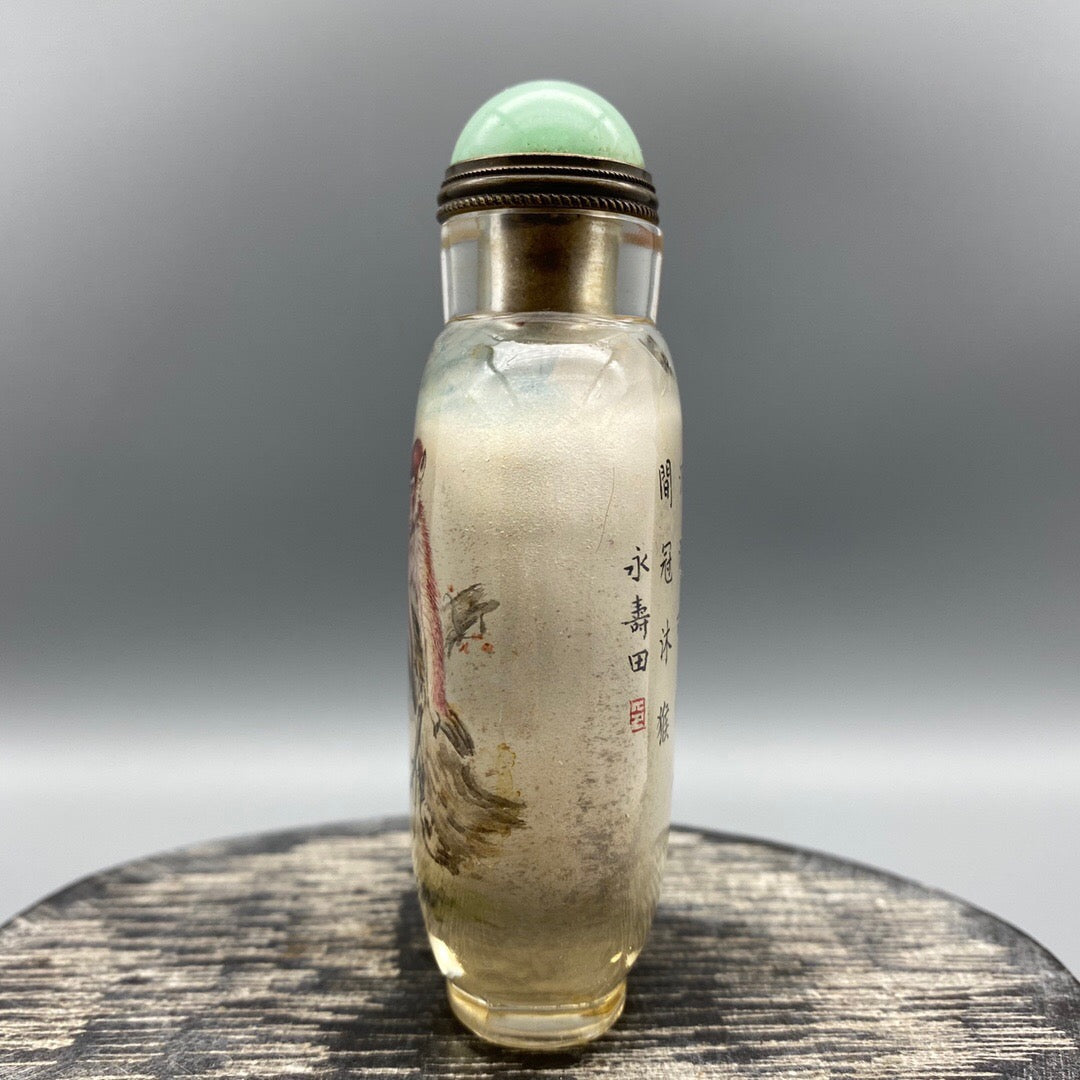 Chinese antique glass handmade painting [Monkey Offering Auspiciousness] Chinese zodiac monkey inner painting snuff bottle